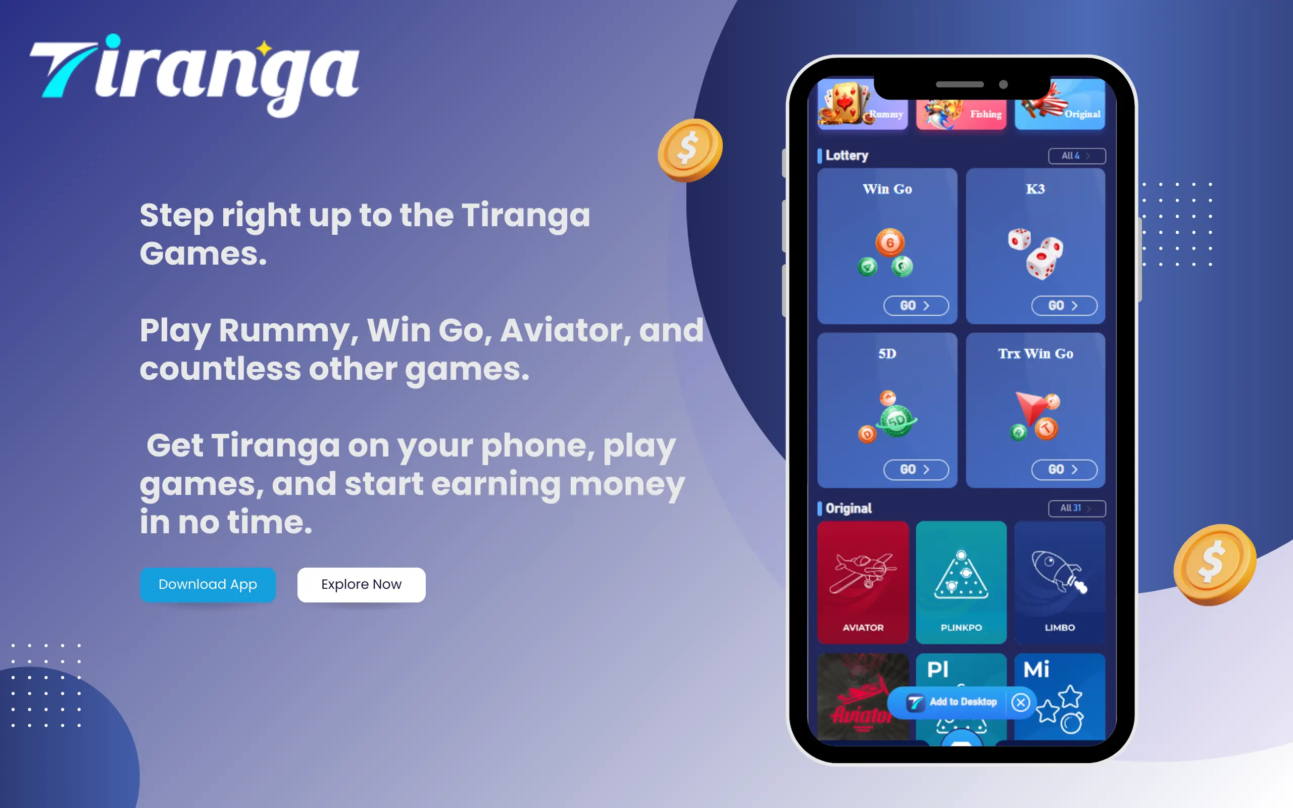 tiranga games app banner